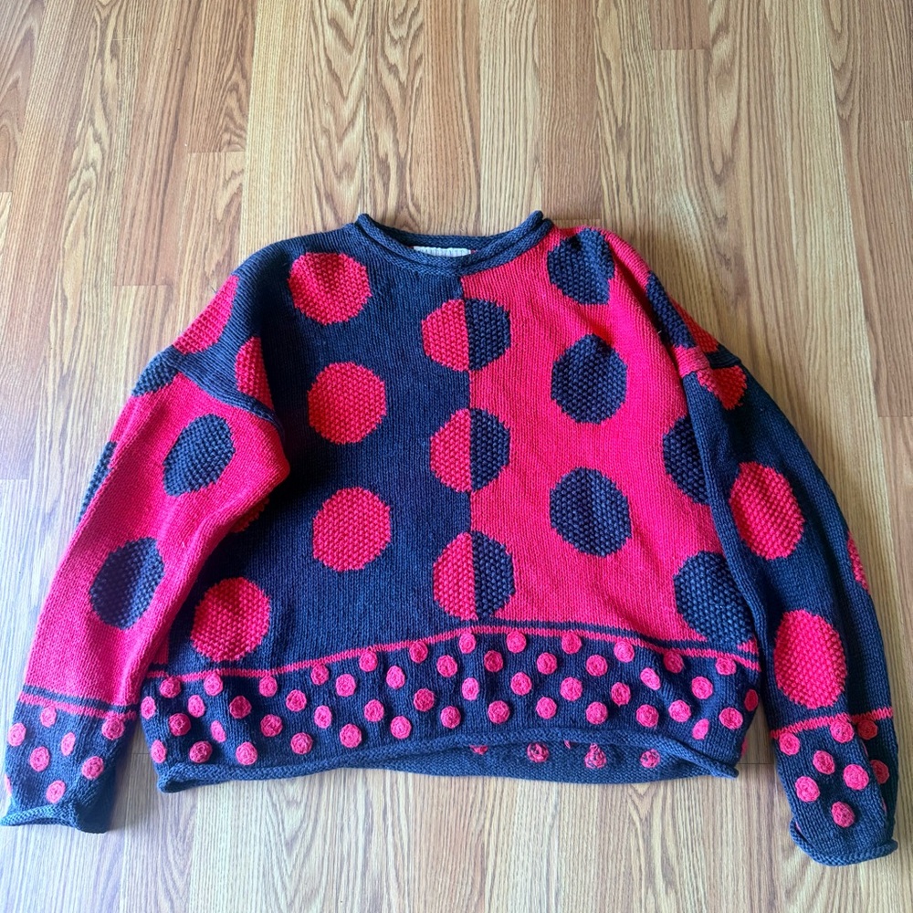 Red and Black Polka Dot Vintage Women's Sweater